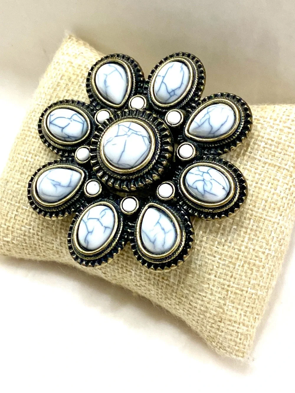 Premier Designs White and Blue Marbled Floral Brooch